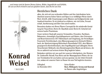 Traueranzeige von Konrad Weisel von Pegnitz-Zeitung